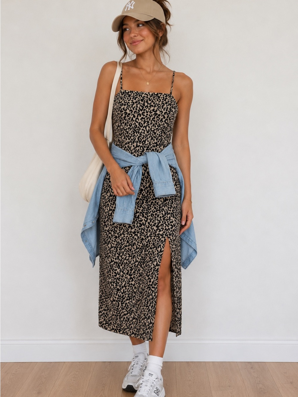 Zara Leopard-Print Slip Midi Dress - Beige/Black